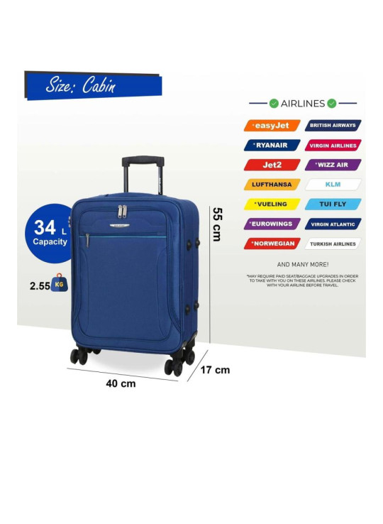 М'яка салонна валіза 55 x 40 x 17 см. Підходить для Easyjet, Ryanair