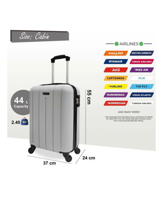 Міцна валіза Hard Shell Cabin 55 x 37 x 24 см, підходить для Easyjet, Ryanair